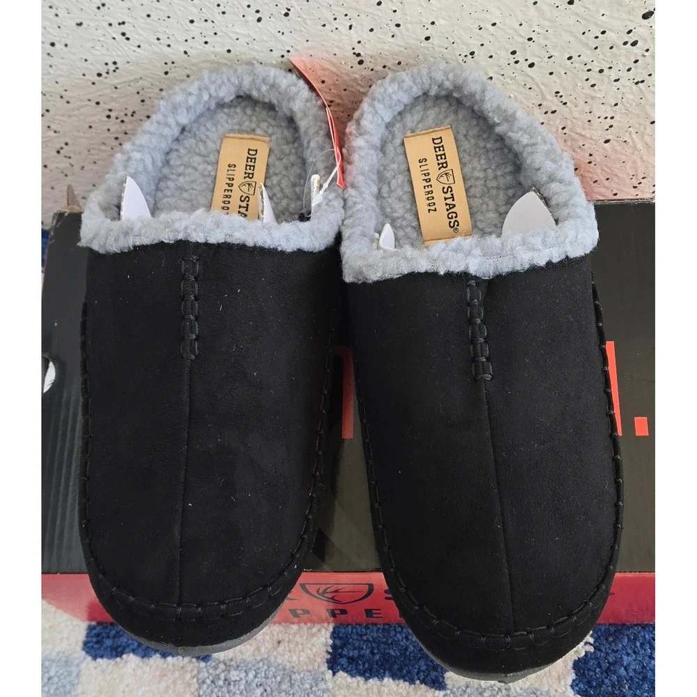 Deer Stags Nordic Slipperooz Black‎ Microsuede Faux Fur Slippers Mens 11 Unisex